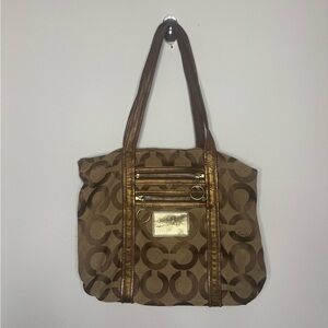 Coach Tan and Gold Signature Tote